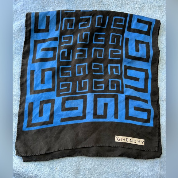 Givenchy Accessories - Givenchy Logo Long Silk Scarf Blue/Black
